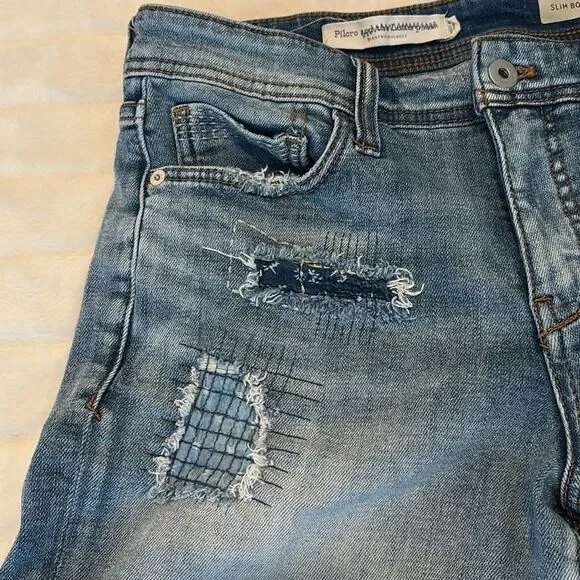 Pilcro Anthropologie distressed patchwork boyfriend denim shorts 28 boho western - Picture 2 of 7